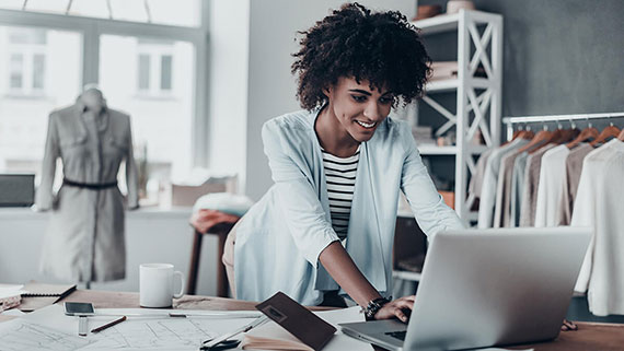 A team of business people working on computers